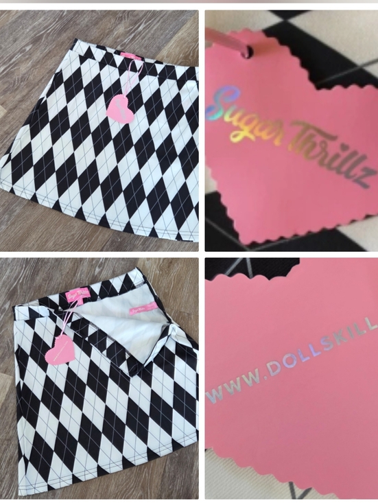 Sugar Thrillz Dresses & Skirts - Sugar Thrillz Dolls Kill Jeepin Around Black White Argyle Mini Skirt NWT Plaid